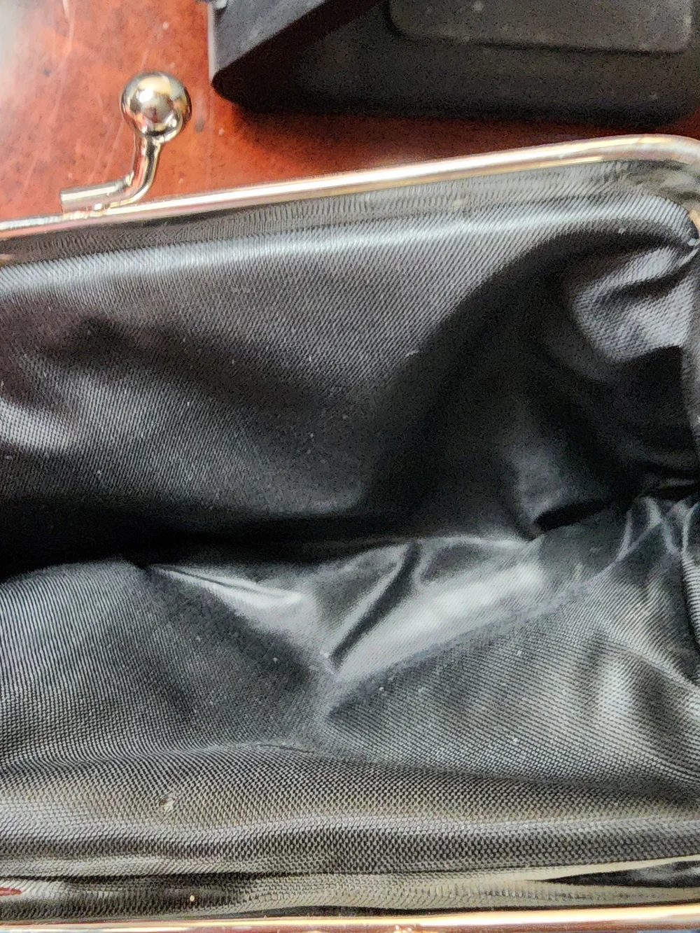 Black Satin Rosette Evening Clutch Kiss Lock Flower Purse